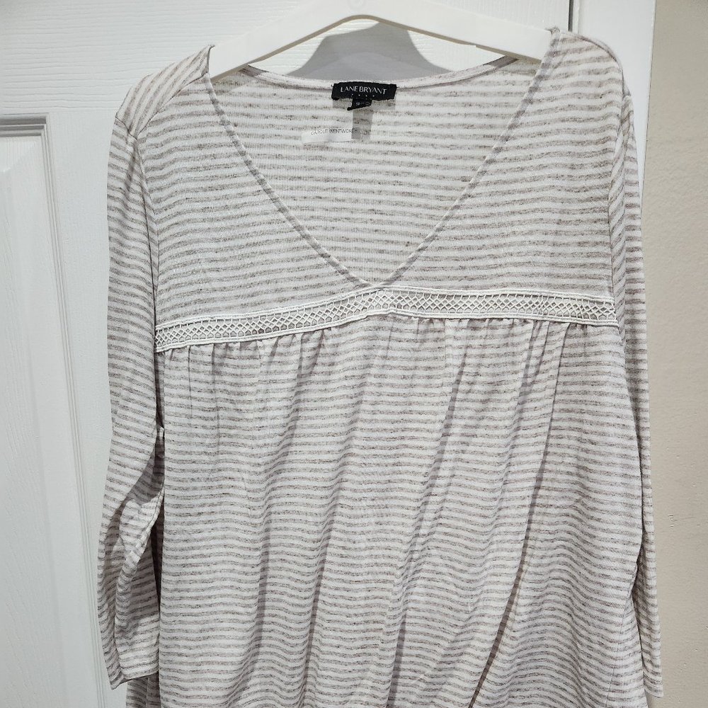 Beige Striped 3/4 sleeve Lane Bryant Tshirt